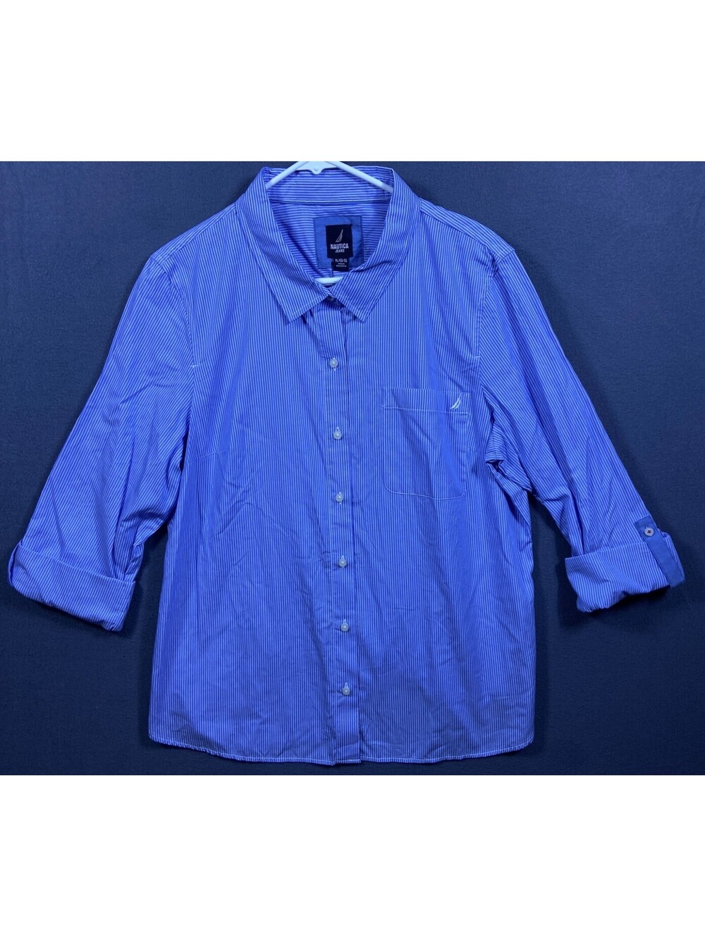 Nautica Women Striped RollTab XL Shirt Railroad Preppy Heritage Coastal QuietLux